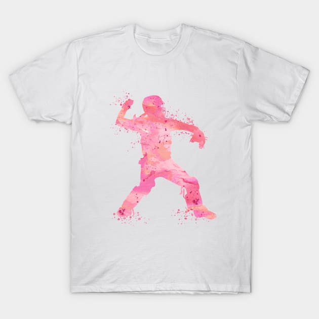 Girl Baseball Catcher Watercolor Silhouette T-Shirt by LotusGifts